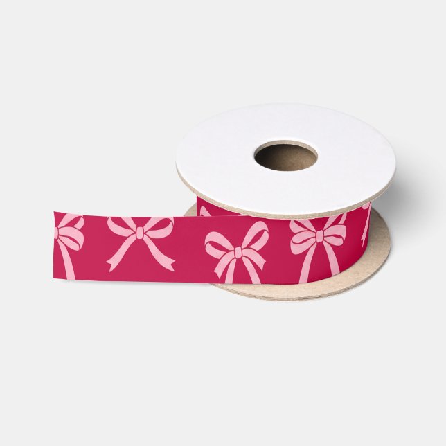 Girly Coquette Pink Bows Pattern Satin Ribbon (Spool)