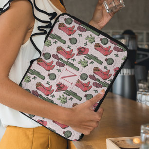 Girly Country Cowgirl Christmas Monogram Laptop Sleeve