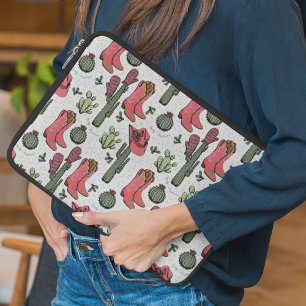 Girly Country Cowgirl Christmas Pink and Green Laptop Sleeve