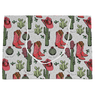 Girly Country Cowgirl Christmas Pink and Green Large Gift Bag