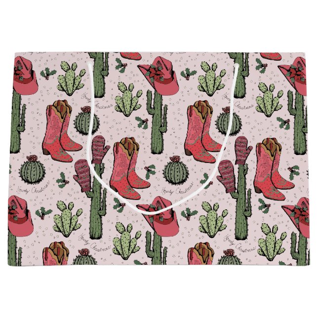 Girly Country Cowgirl Christmas Pink and Green Large Gift Bag (Front)