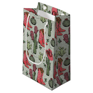 Girly Country Cowgirl Christmas Pink and Green Small Gift Bag