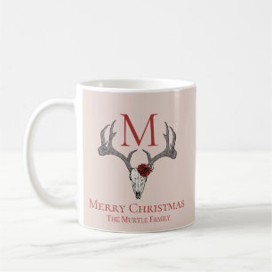 Girly Country Xmas Reindeer Skull and Roses  Coffee Mug