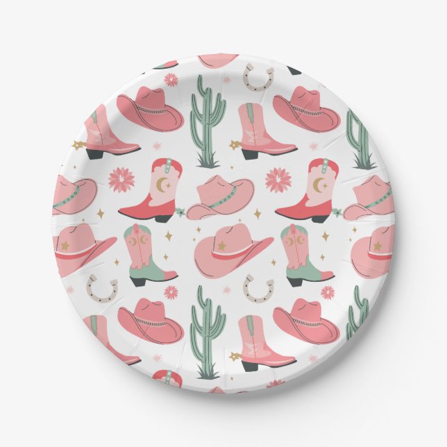 Girly Cowgirl Pattern Paper Plates (Front)