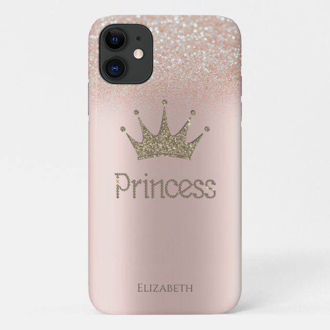 Girly Crown Princess, Rose Gold Glitter Bokeh Case-Mate iPhone Case (Back)