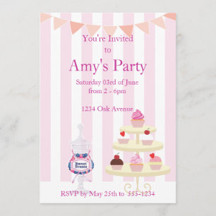 Girly Cupcakes and Candy Jar Birthday Invitation