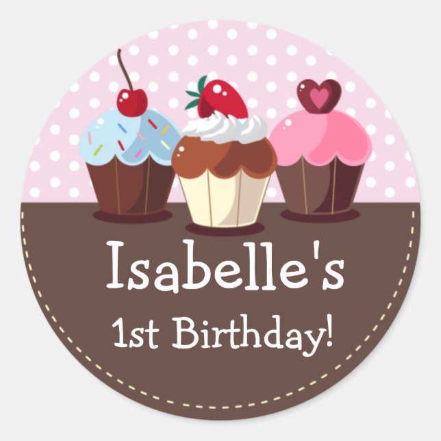 Girly Cupcakes Birthday Stickers (Front)