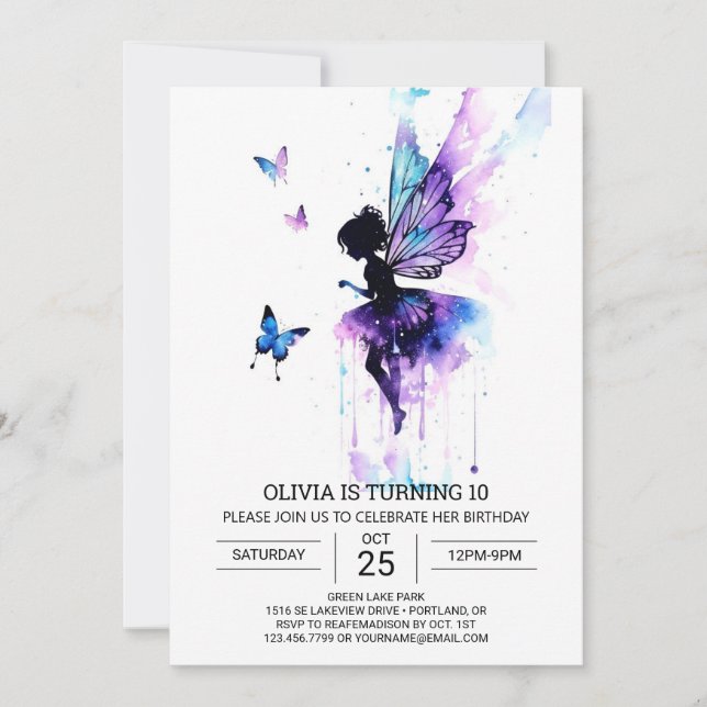 Girly Custom Fairy Birthday Invitation (Front)