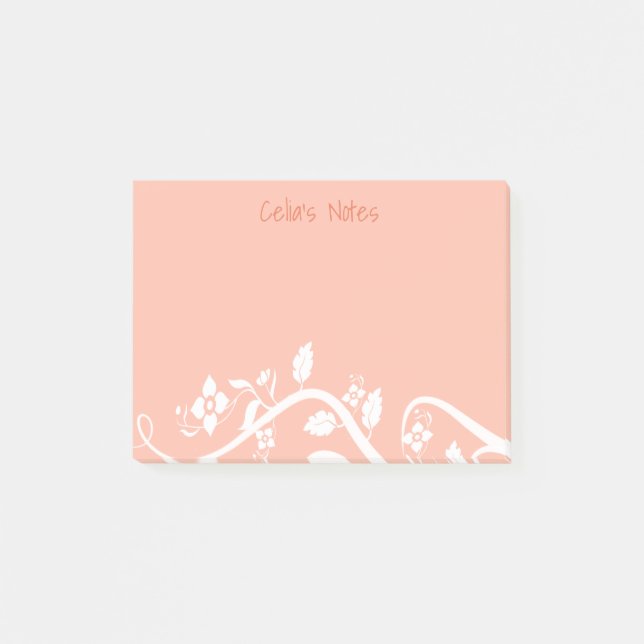 Girly Custom Pink Flowers, Vines and Leaves Border Post-it Notes (Front)