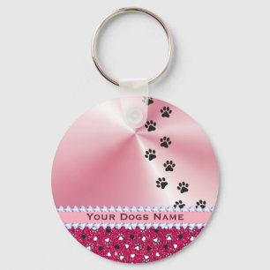 Girly Customized Dog Paw Print & Glitter Keychain