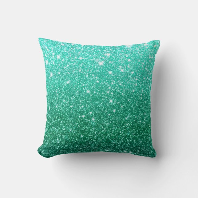 Girly Cute Aqua Blue Faux Glitter Pattern Modern Throw Pillow (Front)