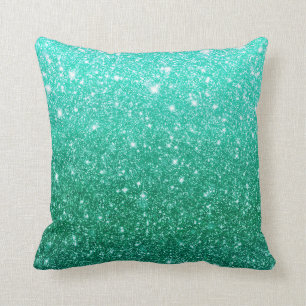 Girly Cute Aqua Blue Faux Glitter Pattern Modern Throw Pillow