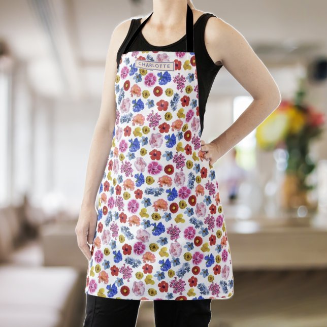 Girly cute botanical floral pattern colourful apro apron (Creator Uploaded)