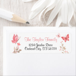 Girly Cute Floral Pink Butterflies Return Mailing