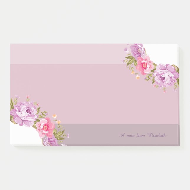 Girly Cute Floral , Striped-Personalized Post-it Notes (Front)