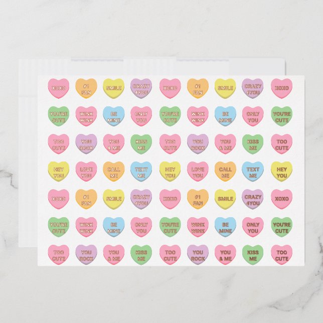 Girly cute fun custom conversation candy hearts foil holiday card (Envelope)