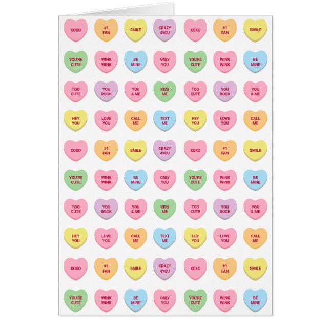 Girly cute fun custom conversation hearts card (Front)