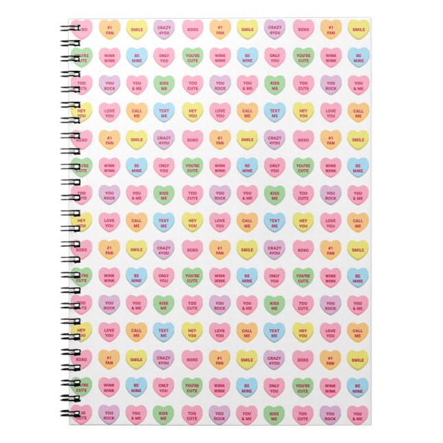 Girly cute fun custom conversation hearts pattern notebook (Front)