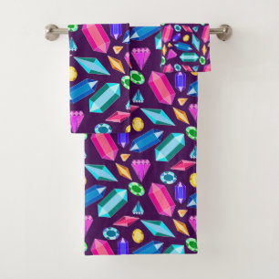 Girly Cute Jewel Tone Bright Gems Bath Towel Set