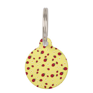girly cute ladybug and daisy flower pattern yellow pet tag