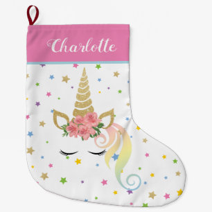 Girly Cute Magical Unicorn Personalized Large Christmas Stocking