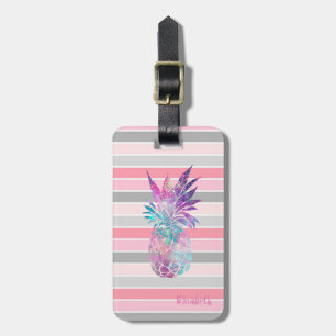 Girly Cute Pineapple , Stripes Luggage Tag