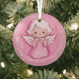 Girly Cute Pink Angel 2025 Glass Ornament