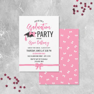 Girly Cute Pink Bows Graduation Celebration Invitation