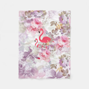 Girly cute pink flamingo vintage pastel flowers fleece blanket