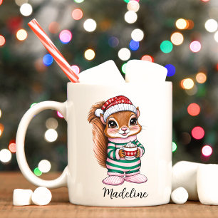 Girly Cute Pink Squirrel Christmas Mug