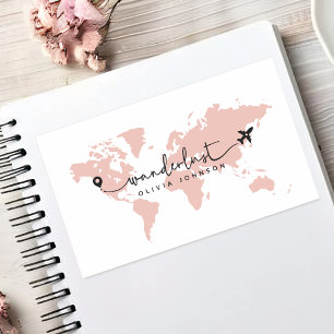 Girly Cute Pink Wanderlust World Travel Script Sticker