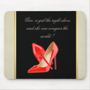 Girly Cute, Red High Heels-Motivational Message Mouse Pad