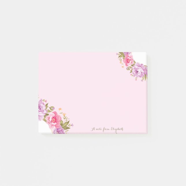 Girly Cute Stylish Chic Floral -Personalized Post-it Notes (Front)