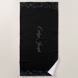 Girly cute summer ethnic black grey personalized beach towel