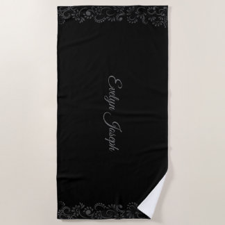Girly cute summer ethnic black grey personalized beach towel
