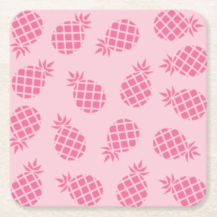 Girly cute summer pastel pink pineapple pattern square paper coaster