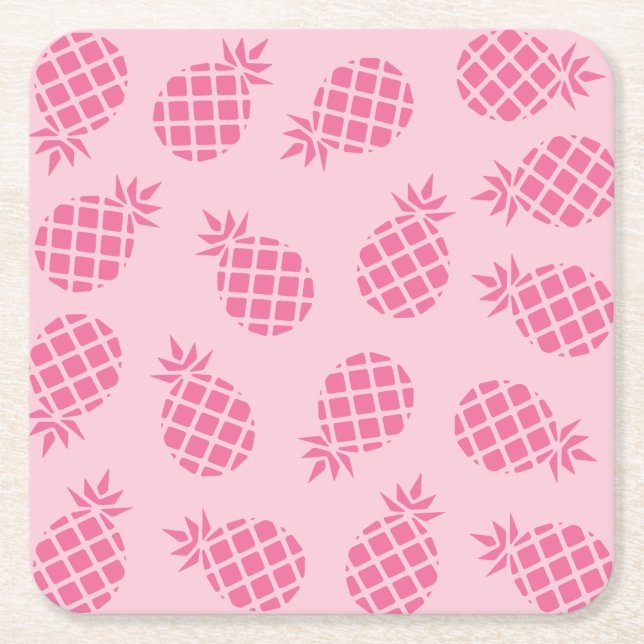 Girly cute summer pastel pink pineapple pattern square paper coaster (Front)