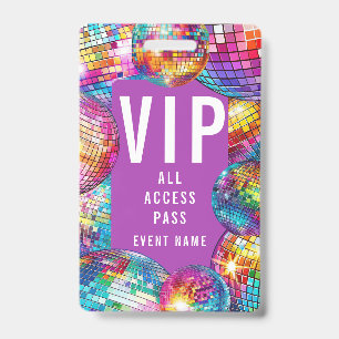 Girly Cute VIP All Access Pass QR Code Disco Ball Badge