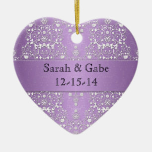 Girly Damask in Lavender and White Ceramic Ornament