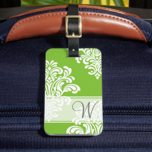 Girly Damask Monogram Luggage Tag