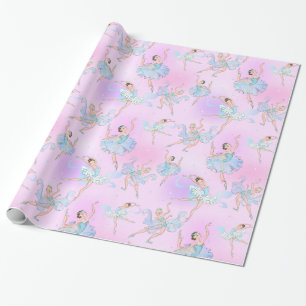 Girly Dancing Ballerinas With Aqua Pink Pattern Wrapping Paper