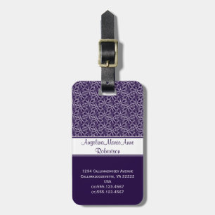 Girly Dark Purple White Floral Luggage Tags