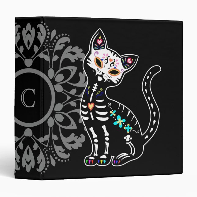 Girly Day of the Dead cute cat custom personalized Binder (Front/Spine)