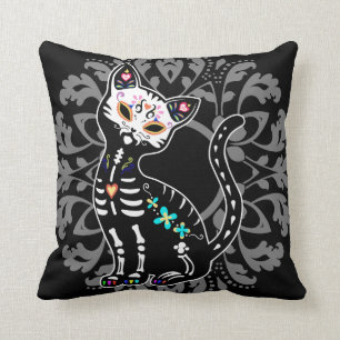 Girly Day of the Dead cute cat custom personalized Throw Pillow