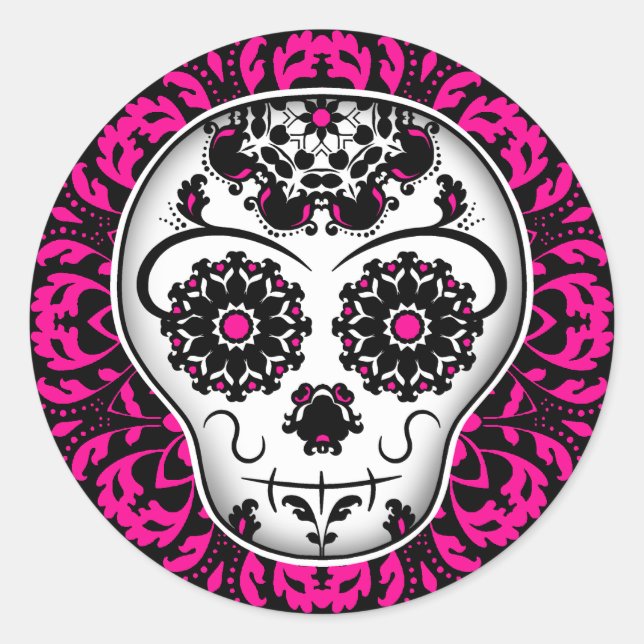 Girly day of the dead sugar skull classic round sticker (Front)