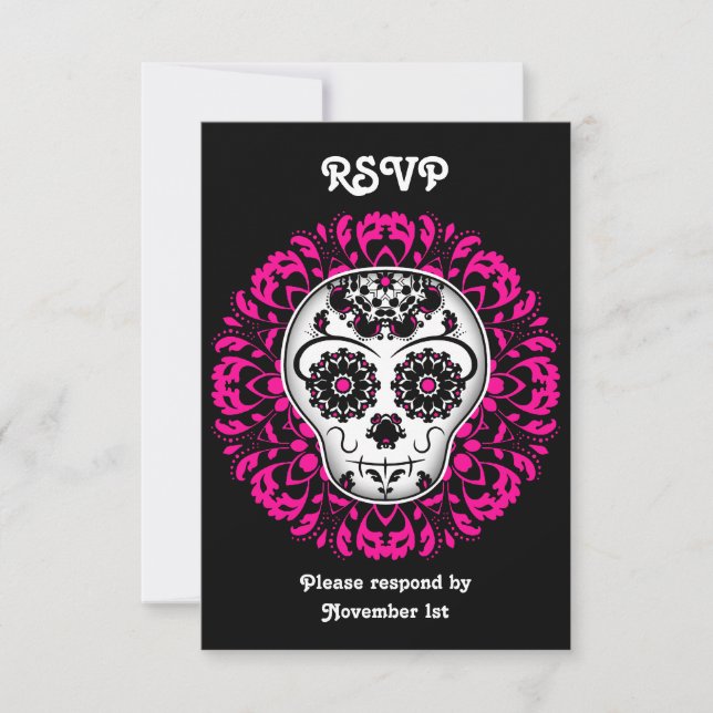 Girly day of the dead sugar skull RSVP party (Front)