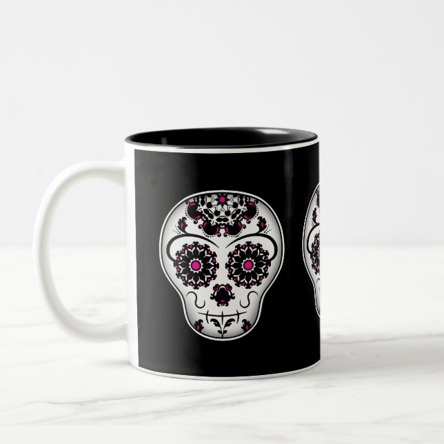 Girly day of the dead sugar skull Two-Tone coffee mug (Left)