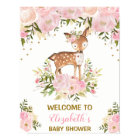 Girly Deer Baby Shower Pink Floral Welcome Sign