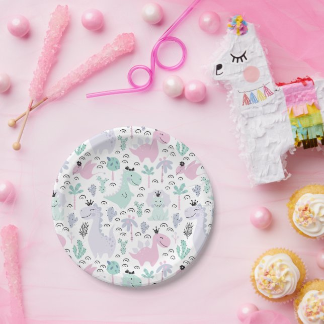 Girly Dinosaur A-Roar-able Birthday Party Any Age Paper Plate (Party)