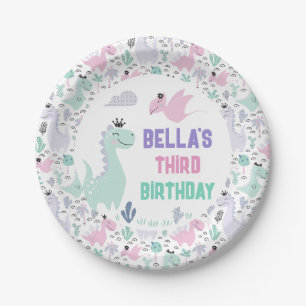 Girly Dinosaur A-Roar-able Birthday Party Any Age Paper Plate